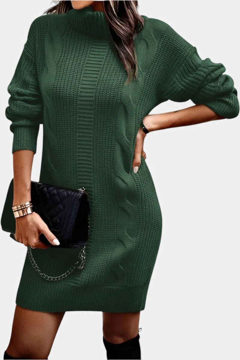 Robe-pull à col roulé en maille torsadée pour femme
