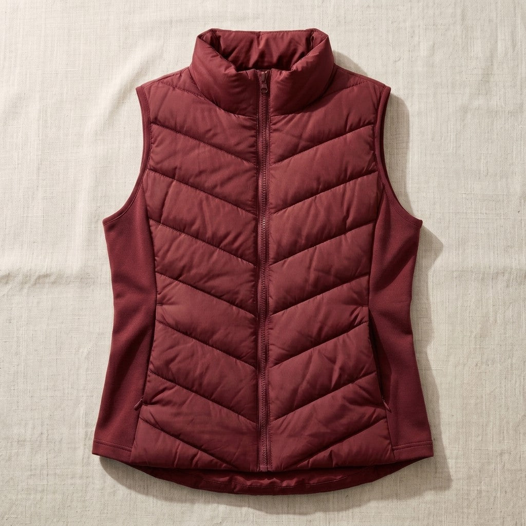 Gilet matelassé à chevrons pour femme | Doudoune sans manches à col montant