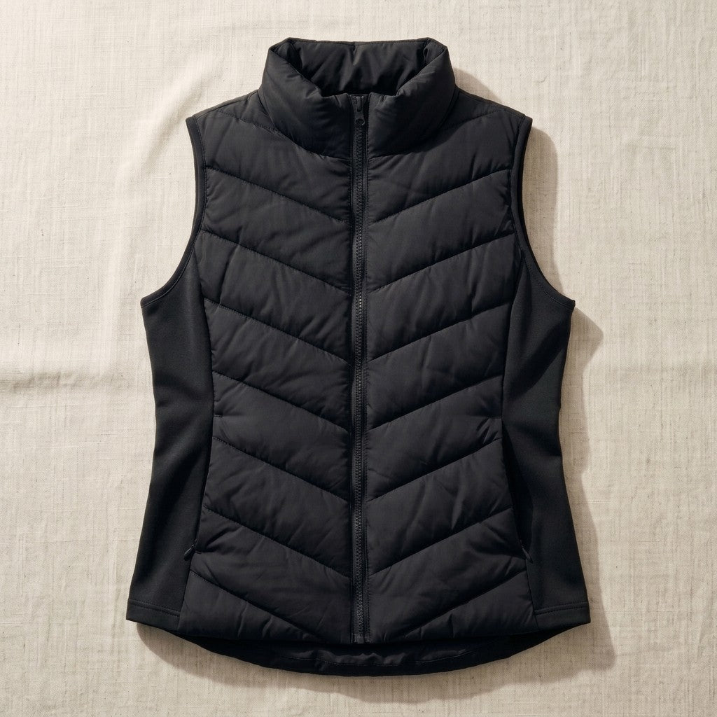 Gilet matelassé à chevrons pour femme | Doudoune sans manches à col montant