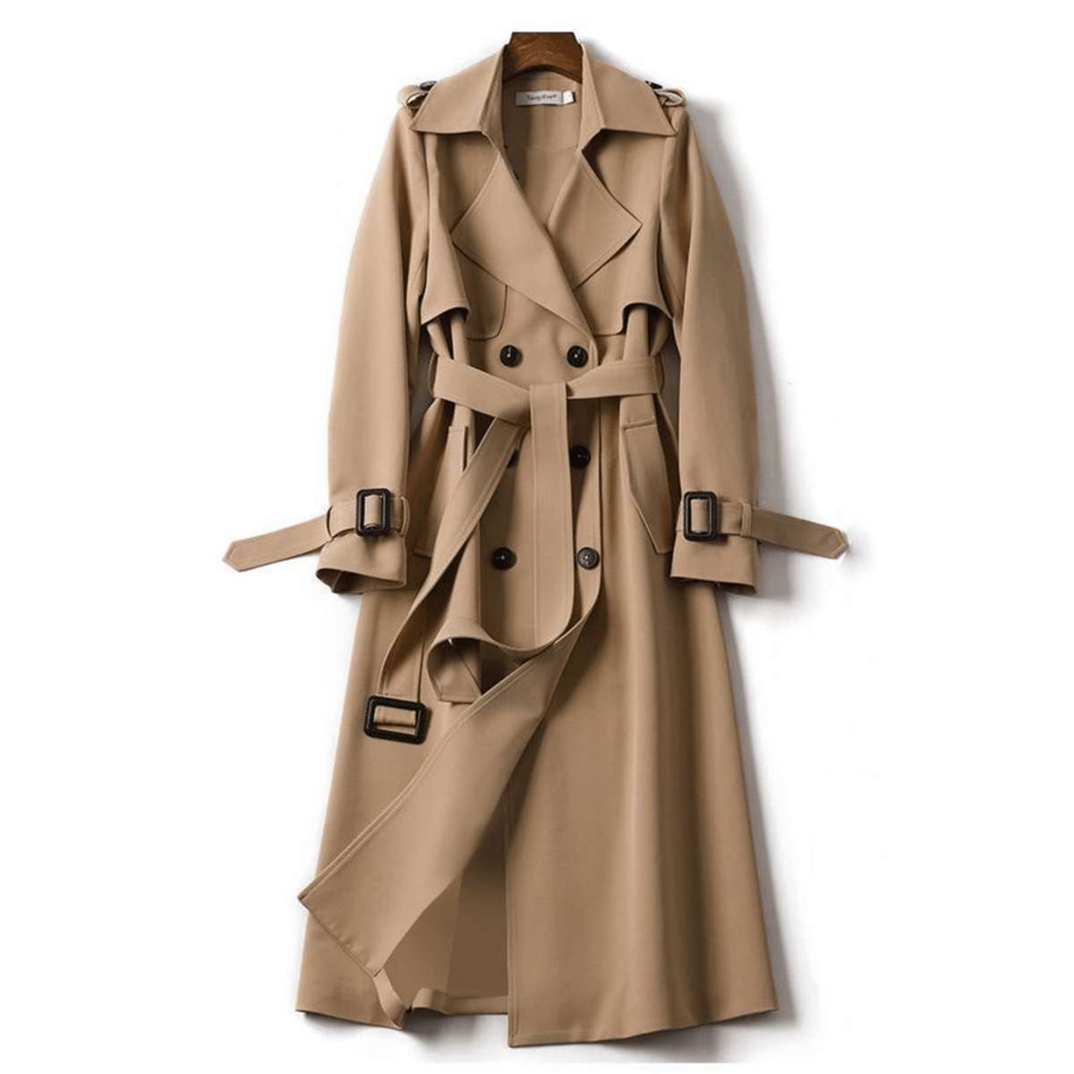 Trench-coat long ceinturé croisé pour femme