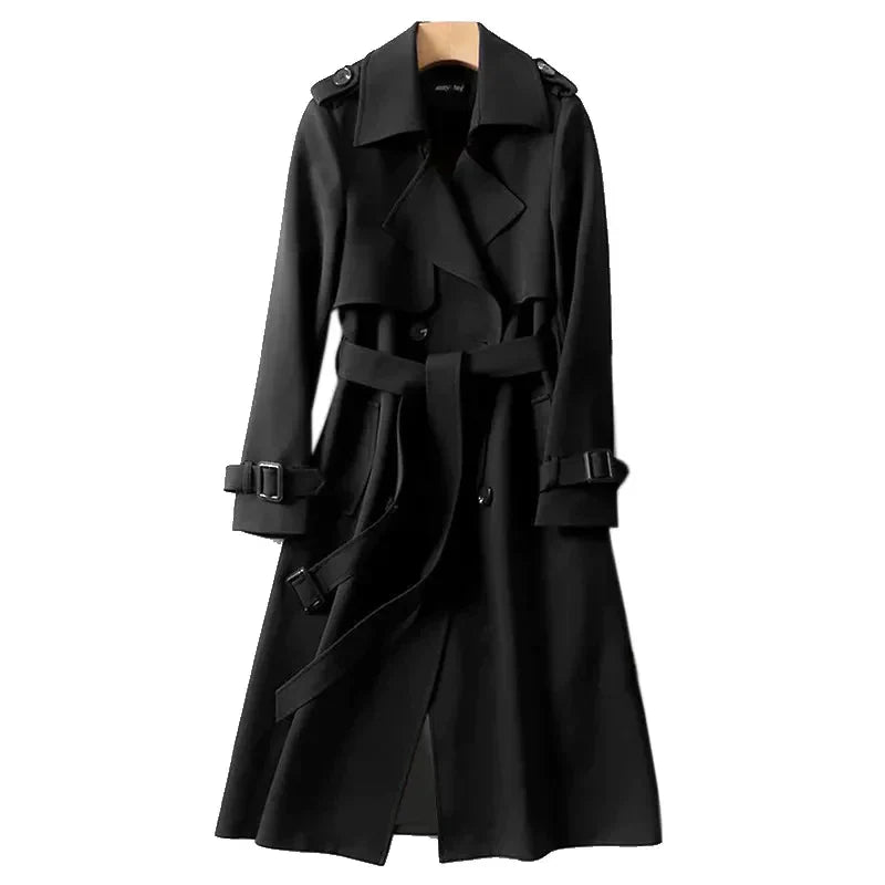 Trench-coat long ceinturé croisé pour femme