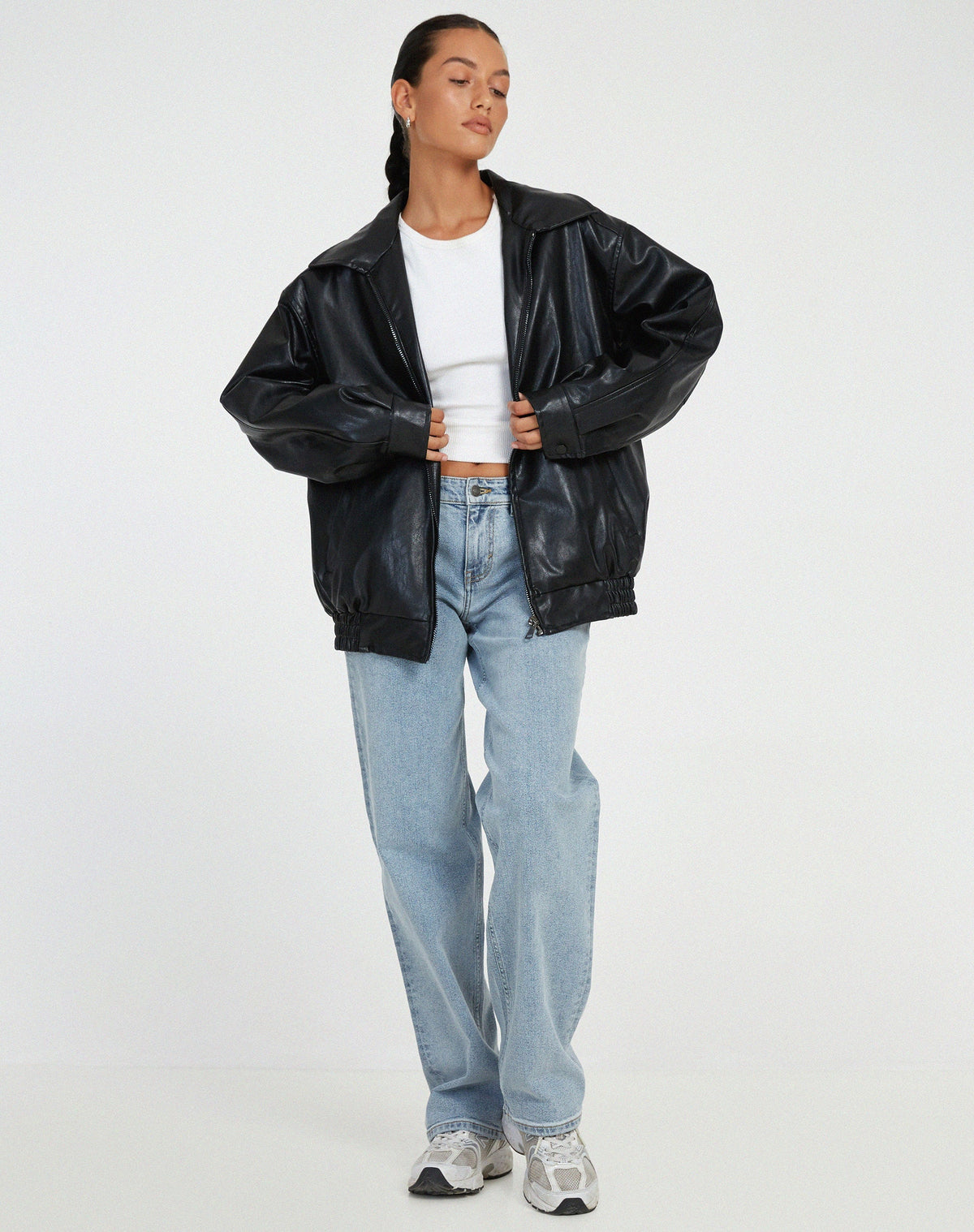 Women's Oversized Leather-Look Bomber Jacket
