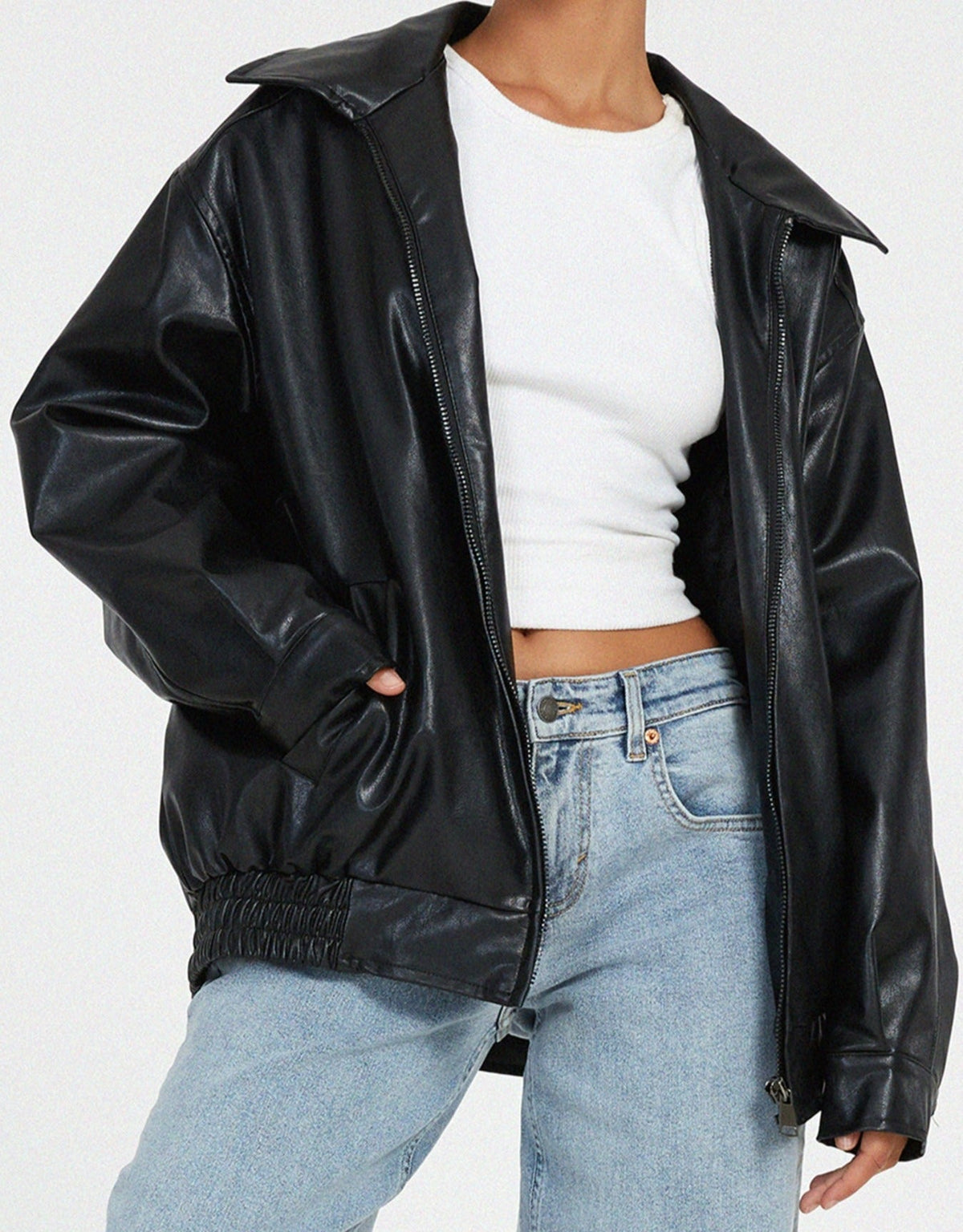 Women's Oversized Leather-Look Bomber Jacket