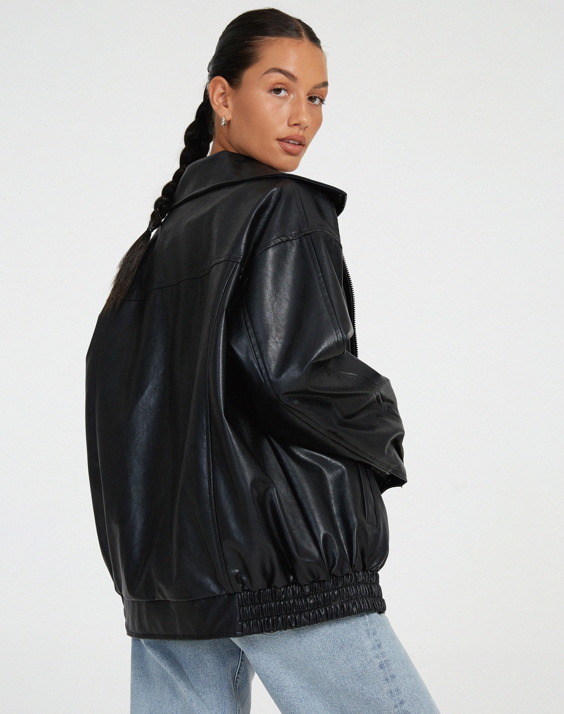 Women's Oversized Leather-Look Bomber Jacket