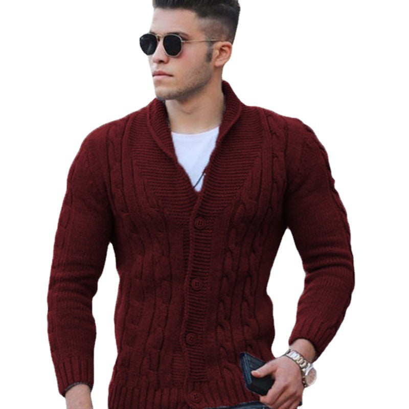 Men's Cable Knit Cardigan with Shawl Collar