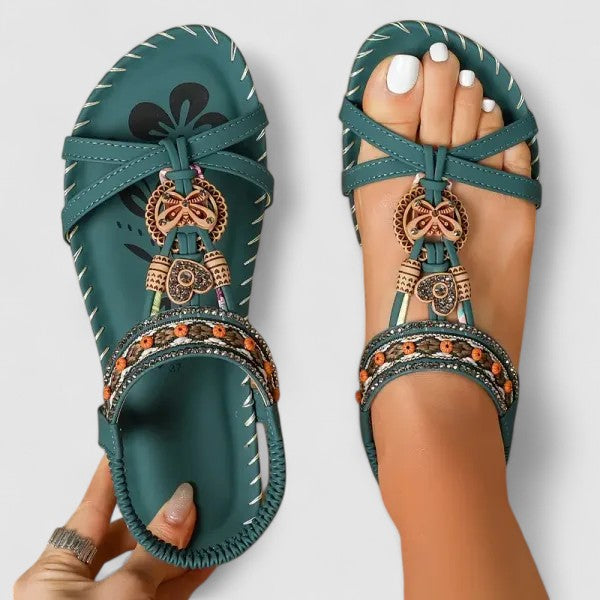 Comfort Sandals with Beaded Toe Ring Strap