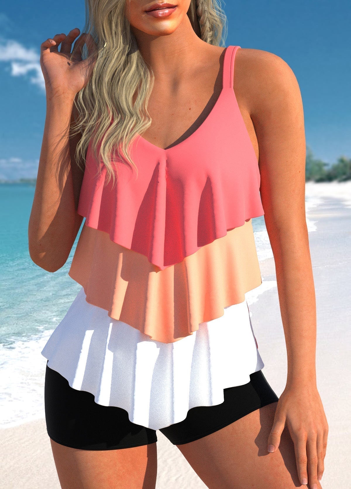 Tankini Swim Set with Tie-Front Detail