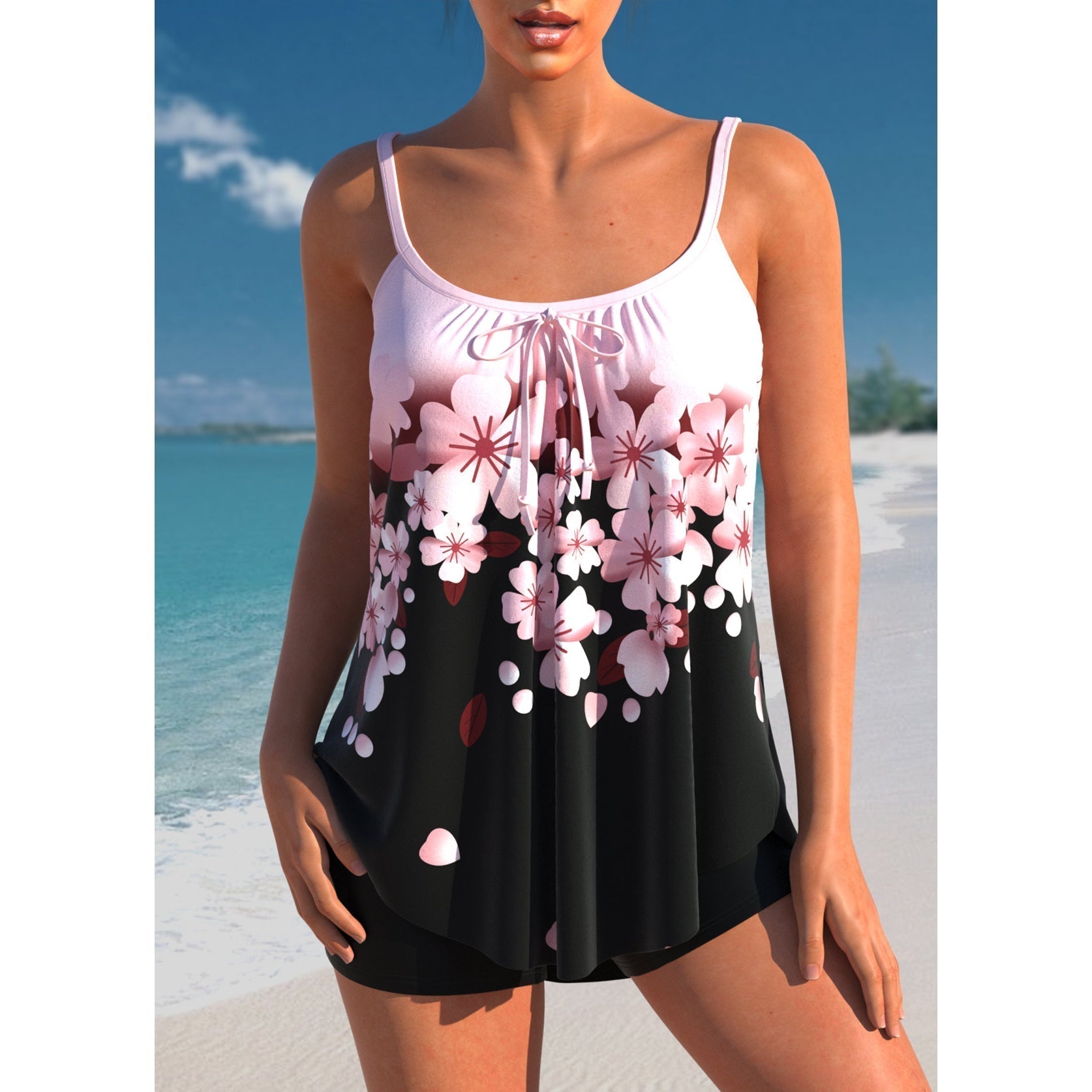 Tankini Swim Set with Tie-Front Detail