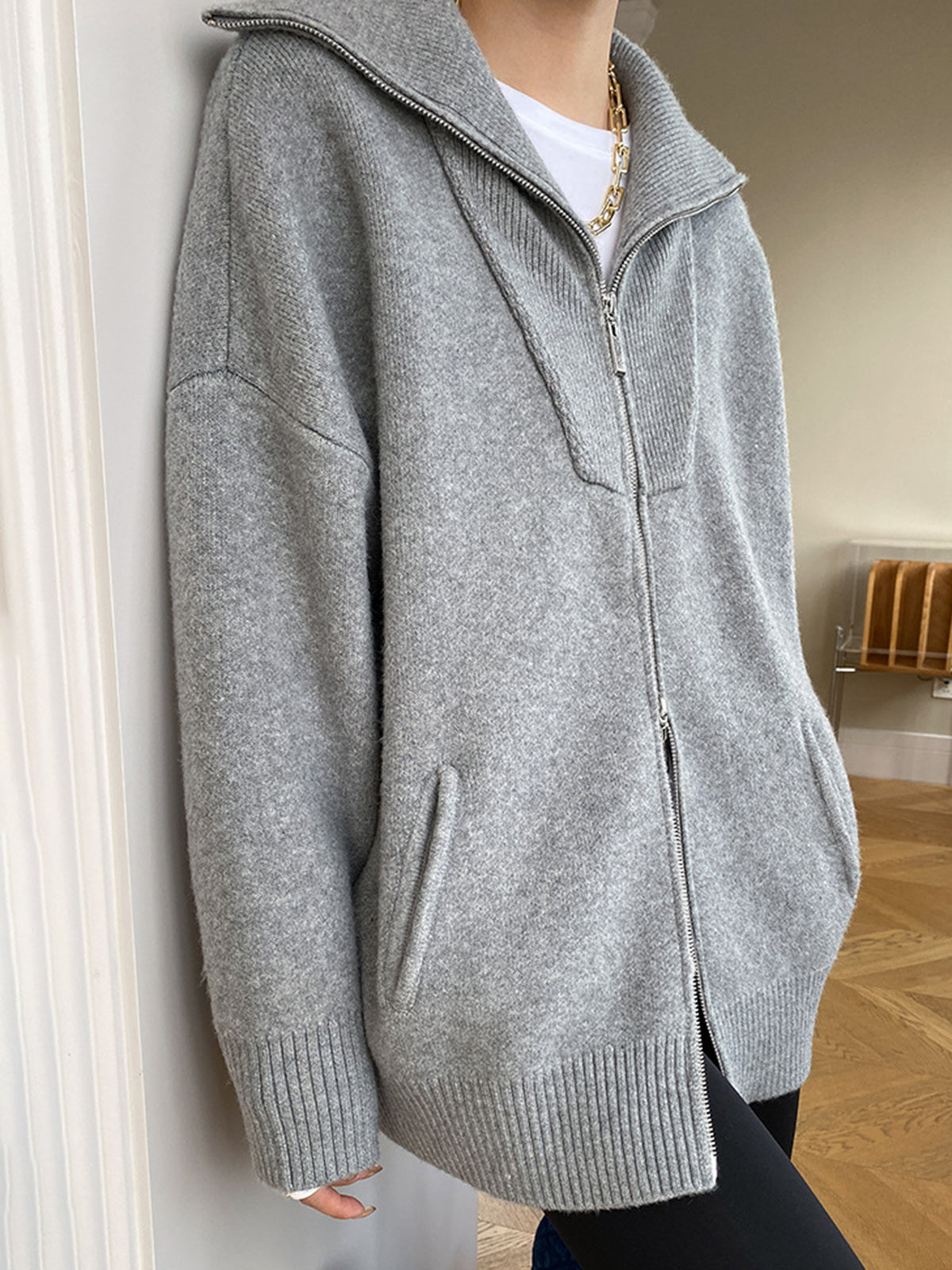 Cardigan ample à demi-zip pour femme | Pull en maille décontracté