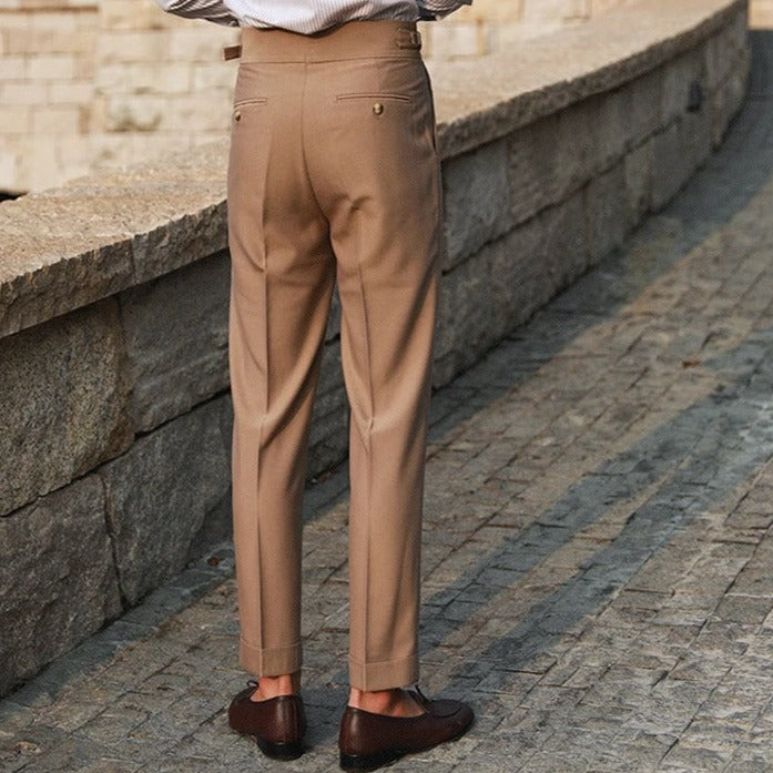Men's Pleated Tailored Trousers with Cuffed Hem