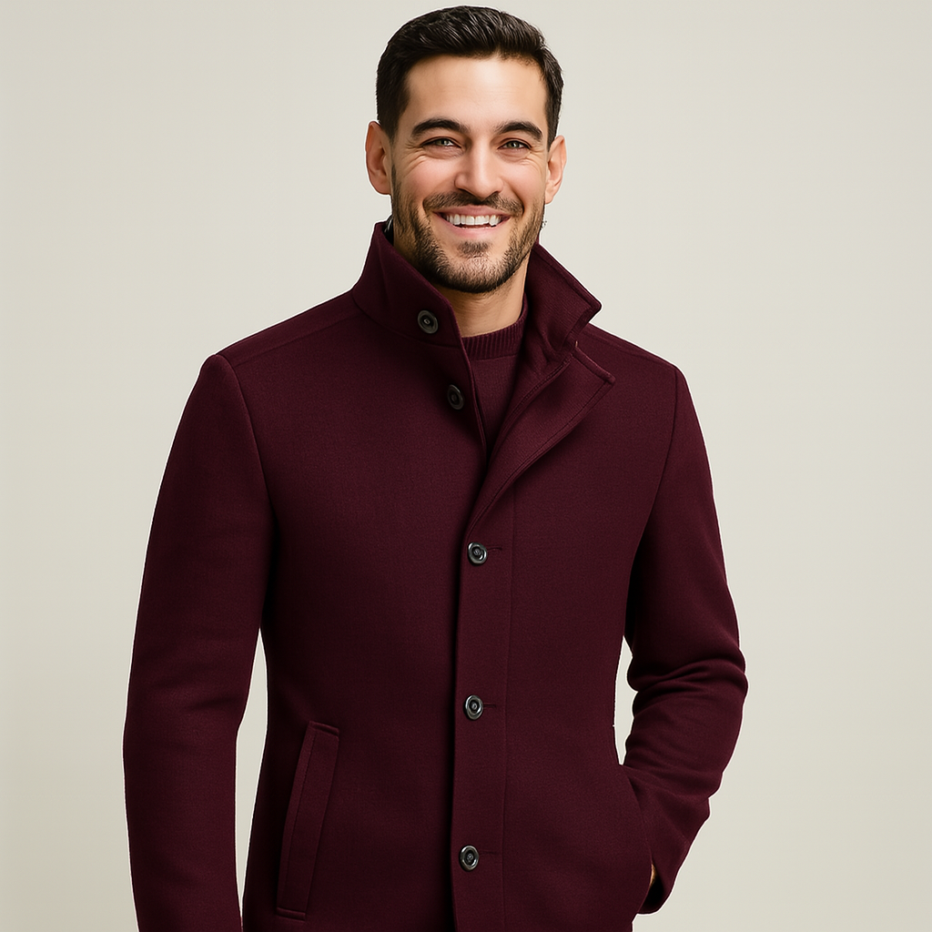 Men's Wool Blend Winter Coat | Stand Collar with Removable Vest