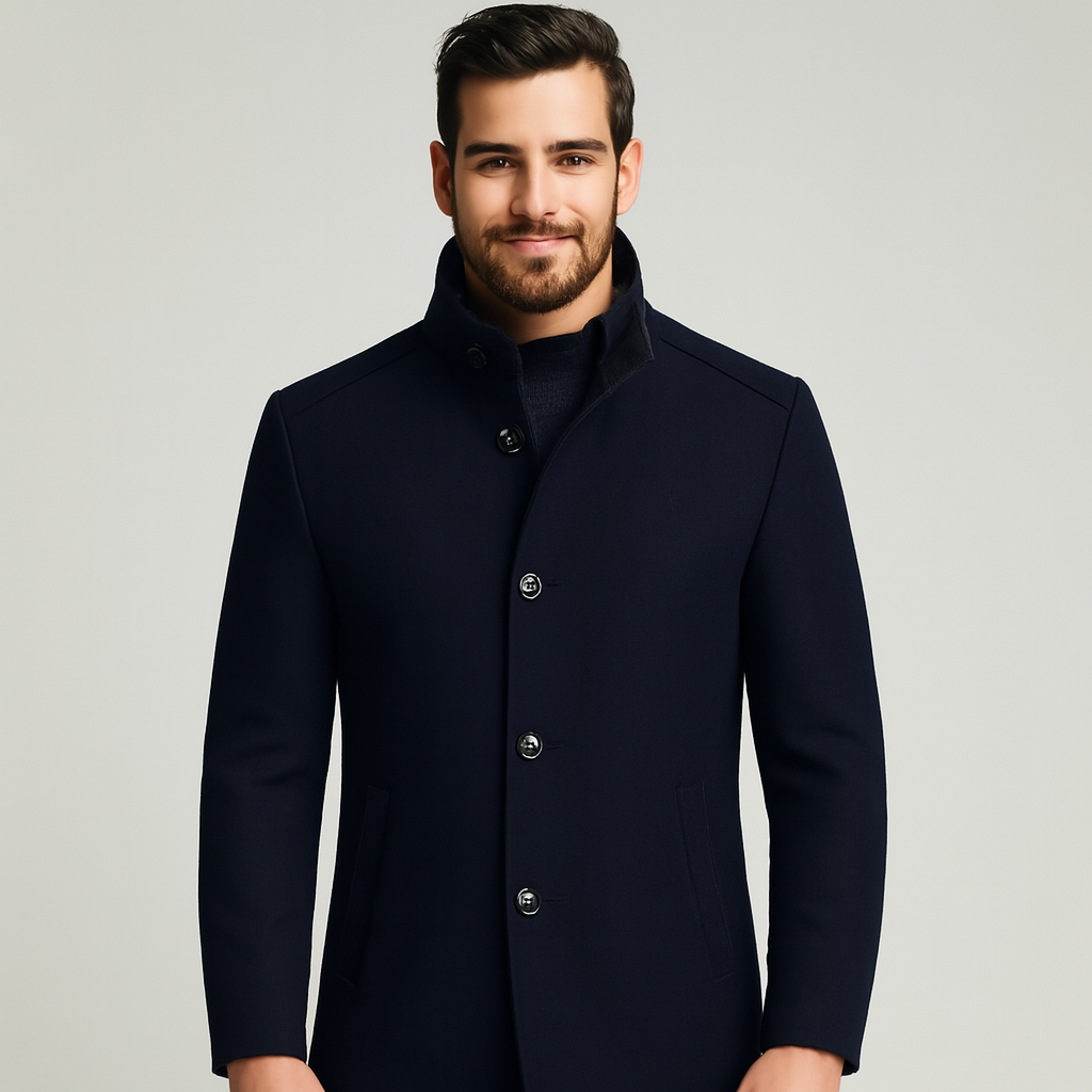 Men's Wool Blend Winter Coat | Stand Collar with Removable Vest