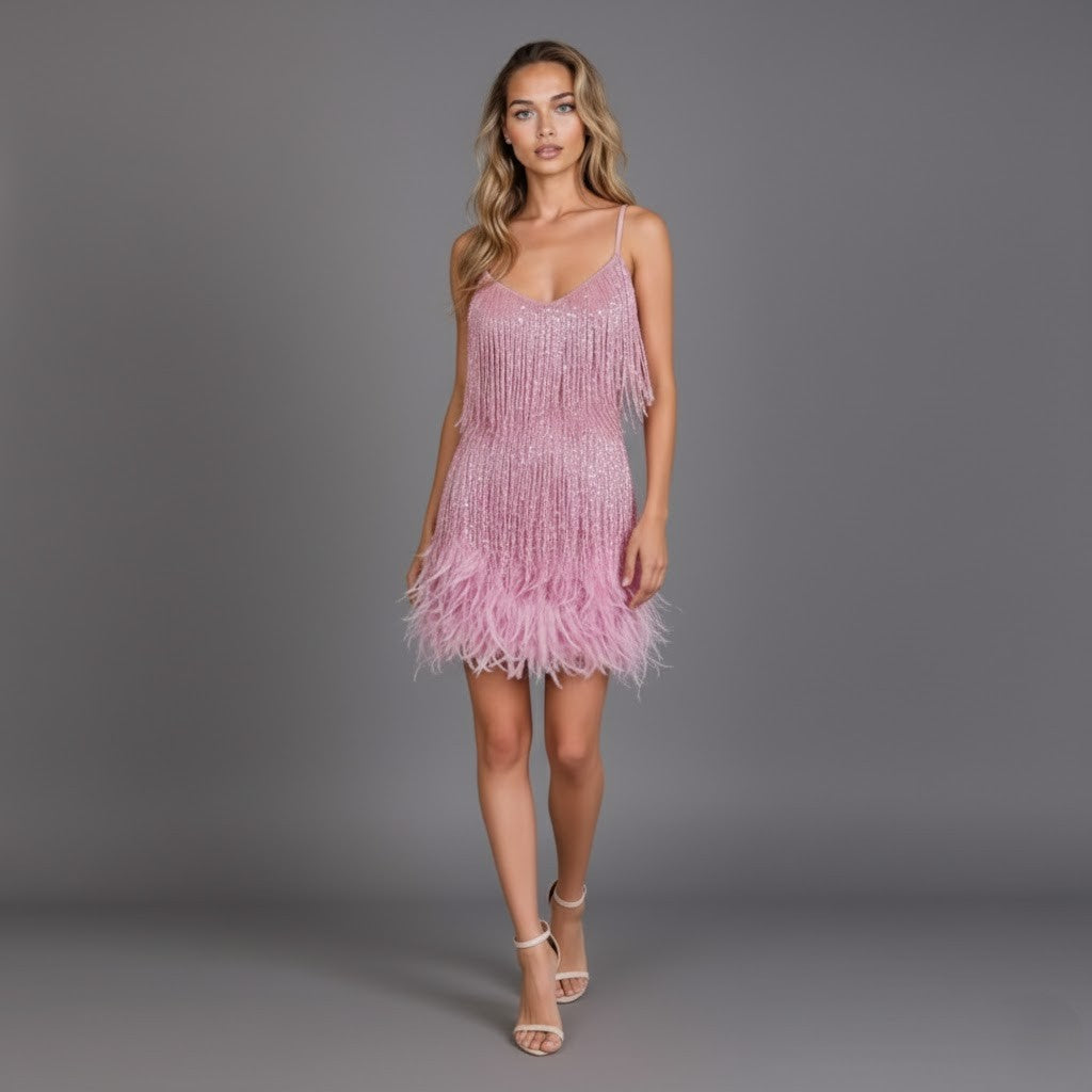 Women's Fringe Sequin Cami Mini Dress