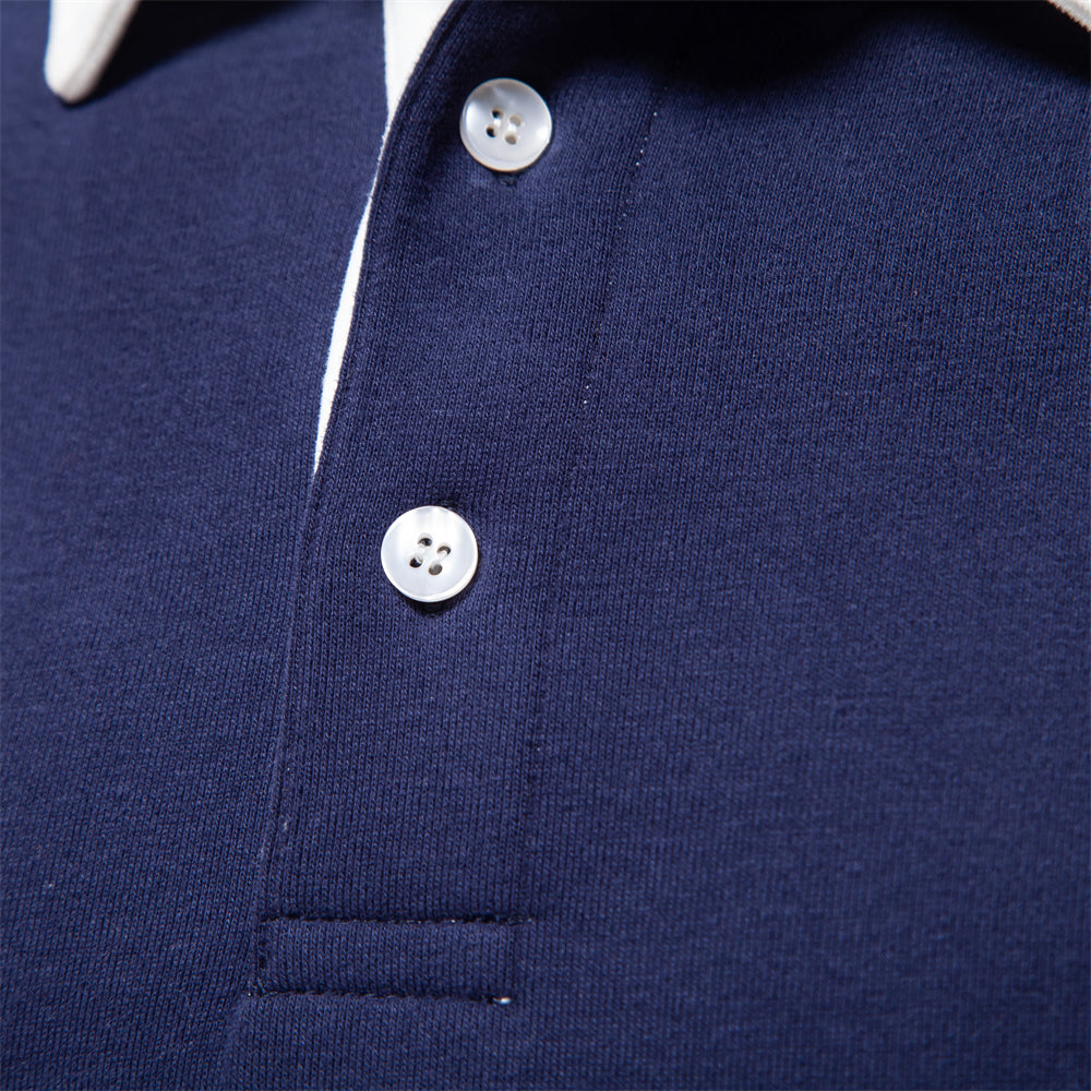 Polo homme à manches longues et col contrastant