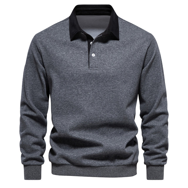 Polo homme à manches longues et col contrastant