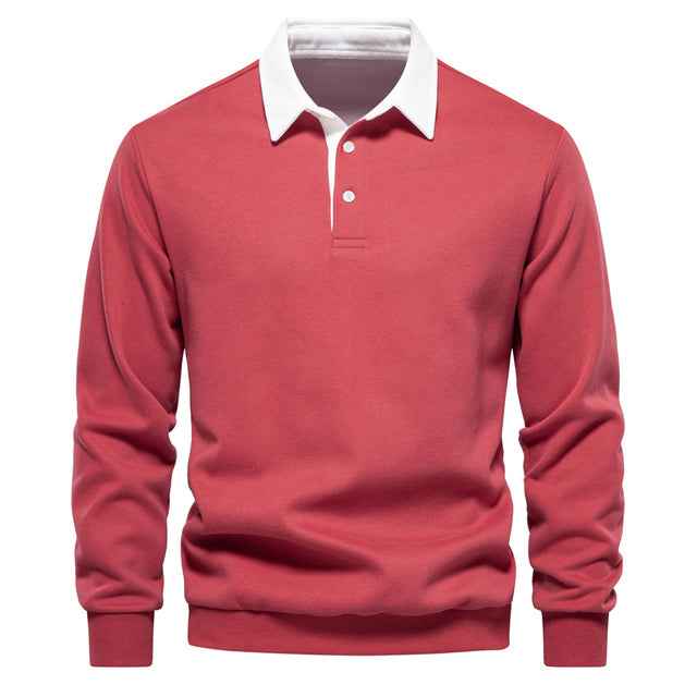 Polo homme à manches longues et col contrastant
