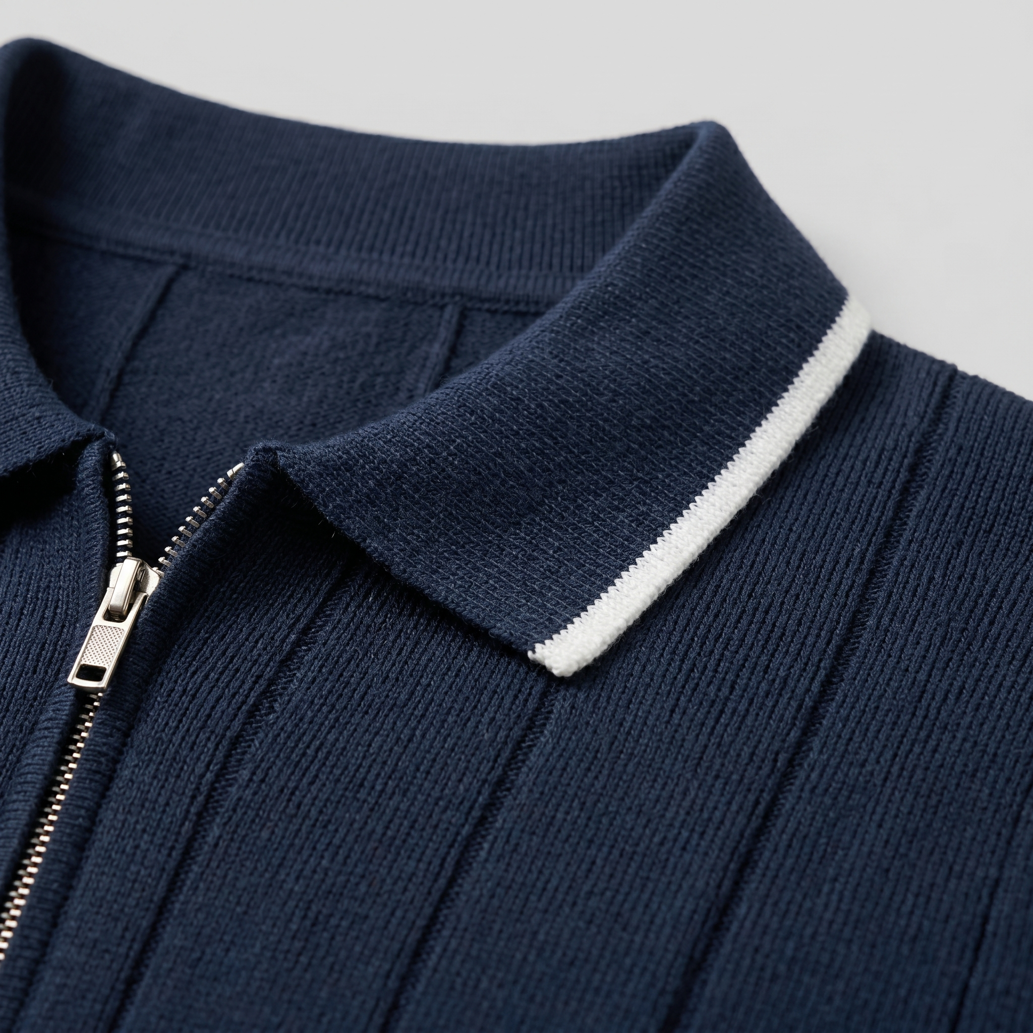 Men's Ribbed Quarter-Zip Polo Shirt with Contrast Trim