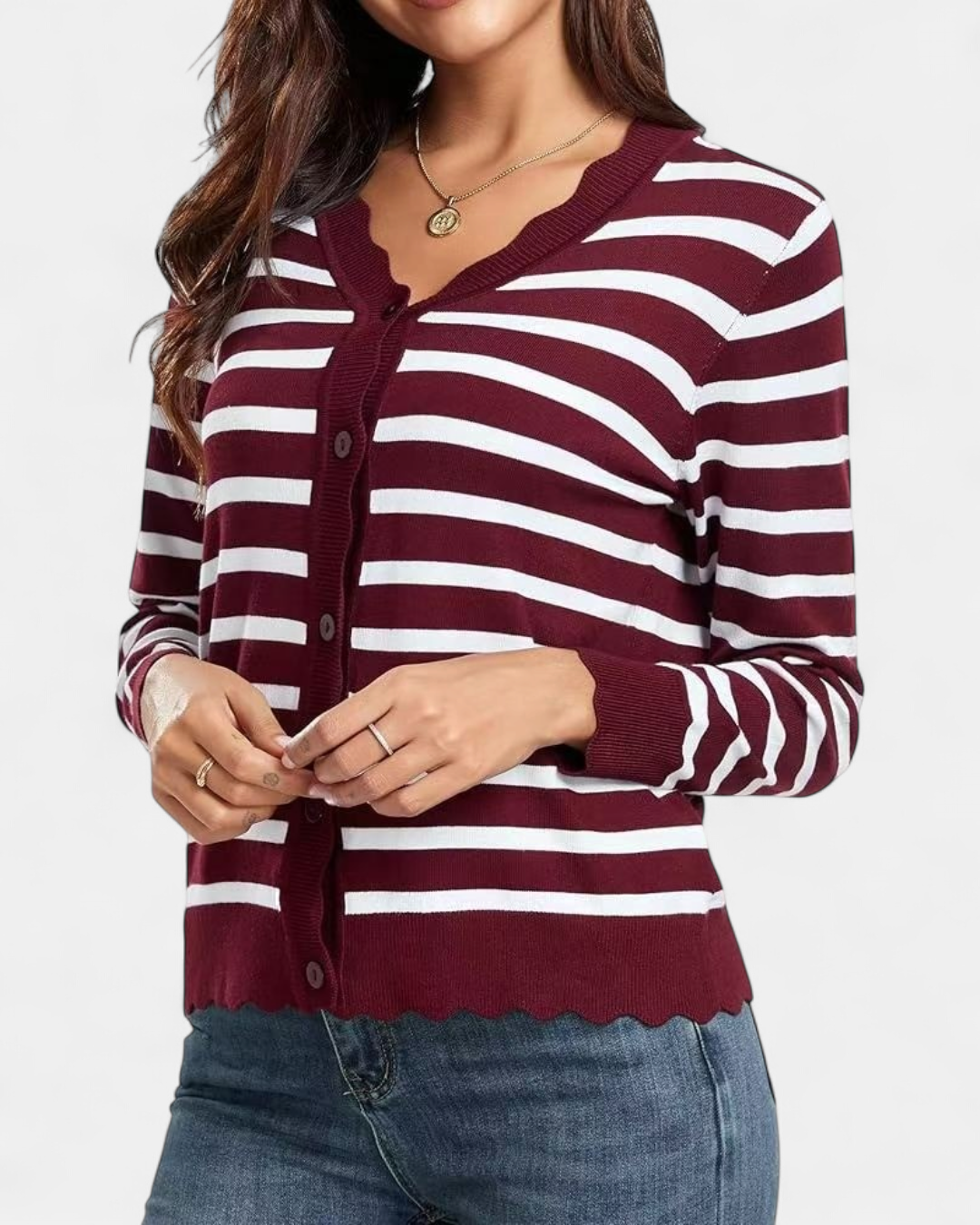 Women's Scallop Edge Button-Up Cardigan