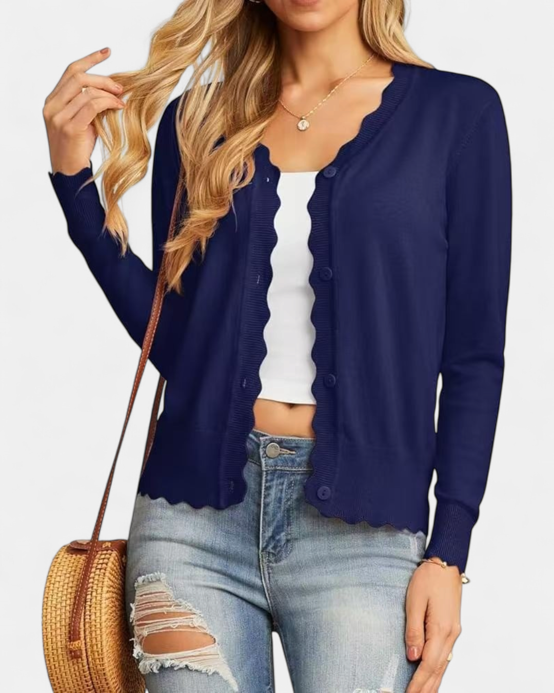 Women's Scallop Edge Button-Up Cardigan