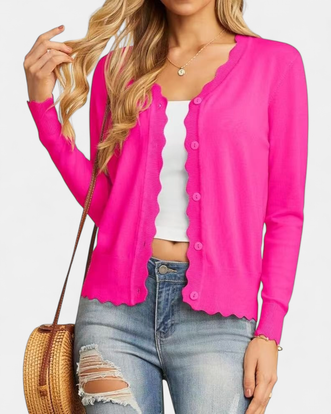 Women's Scallop Edge Button-Up Cardigan
