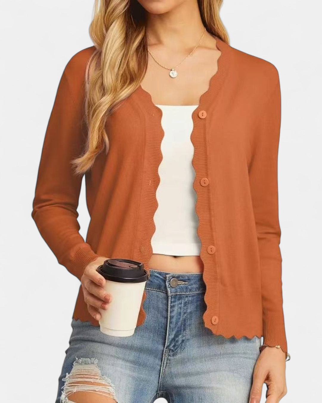 Women's Scallop Edge Button-Up Cardigan