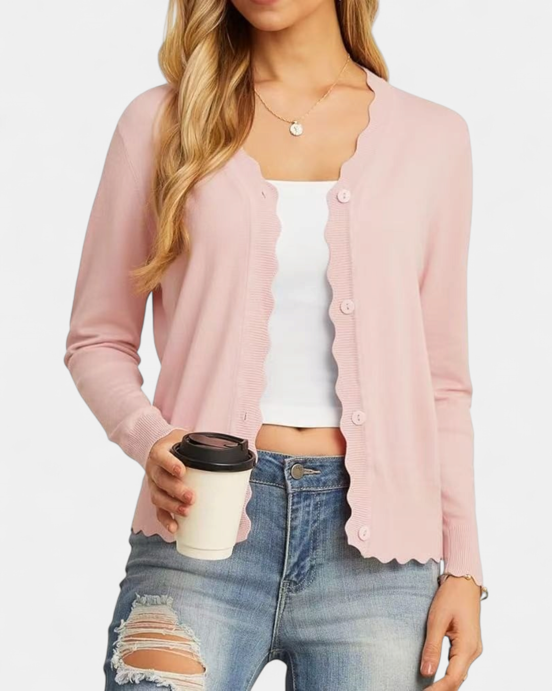Women's Scallop Edge Button-Up Cardigan