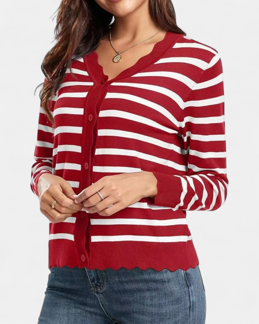 Women's Scallop Edge Button-Up Cardigan