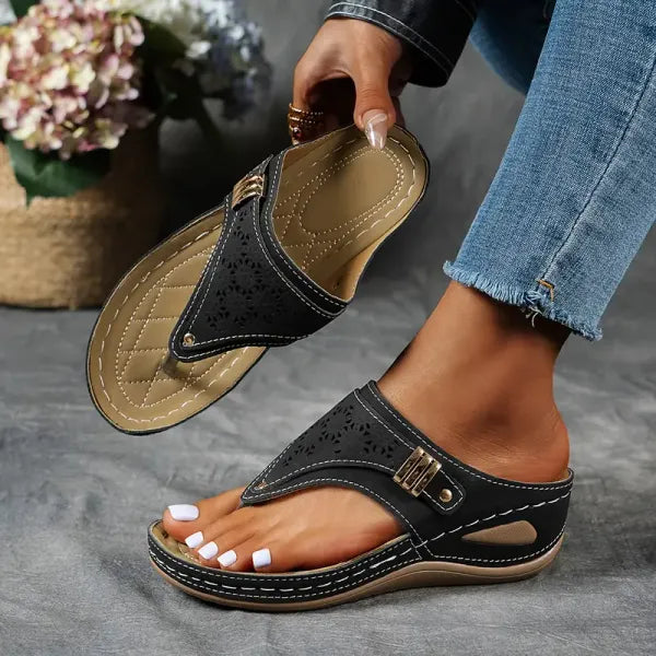 Orthopaedic Wedge Flip-Flop Sandals with Buckle Detail