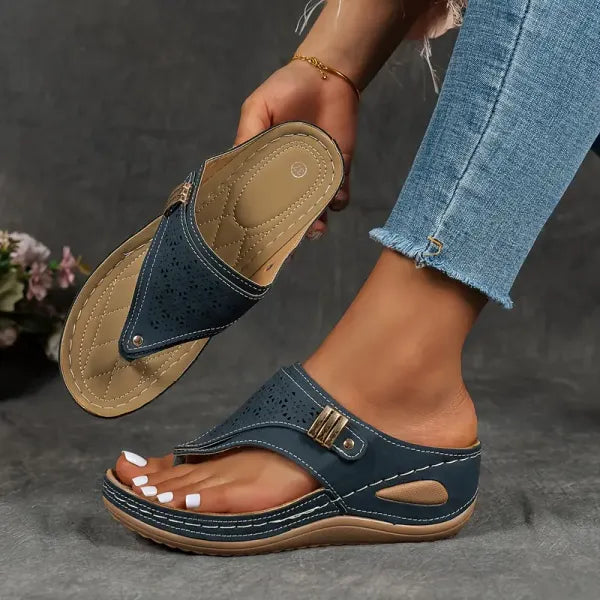 Orthopaedic Wedge Flip-Flop Sandals with Buckle Detail