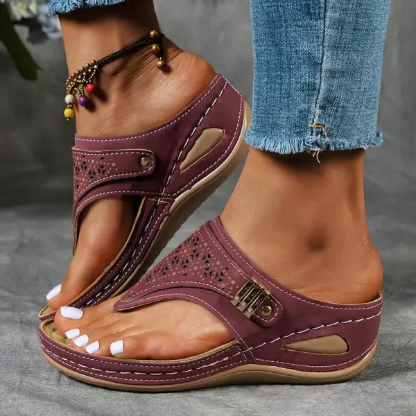 Orthopaedic Wedge Flip-Flop Sandals with Buckle Detail