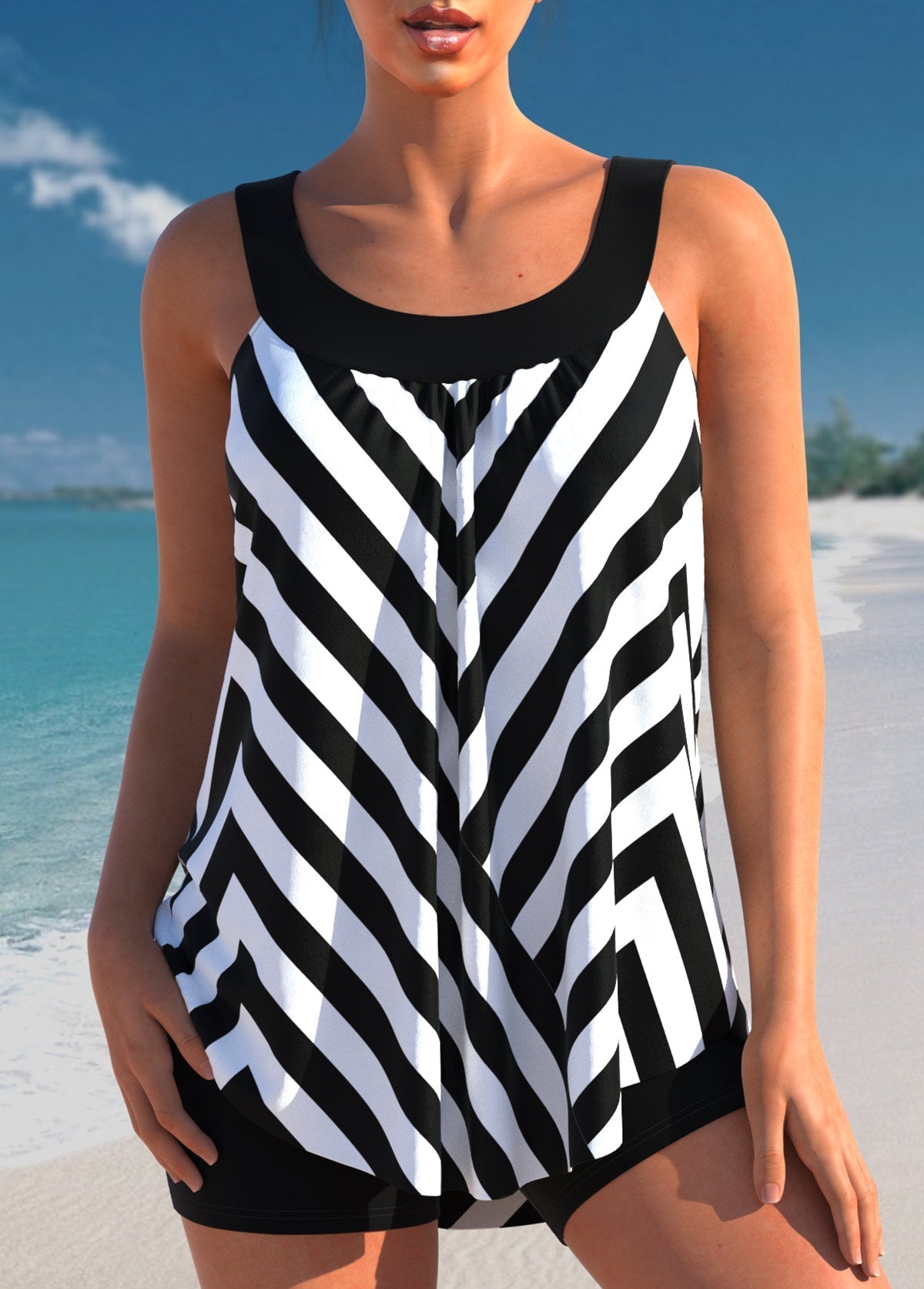 Tankini Swim Set with Tie-Front Detail