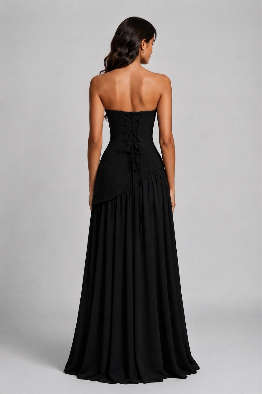 Robe longue corset pour femme à fente haute | Robe de soirée sans manches