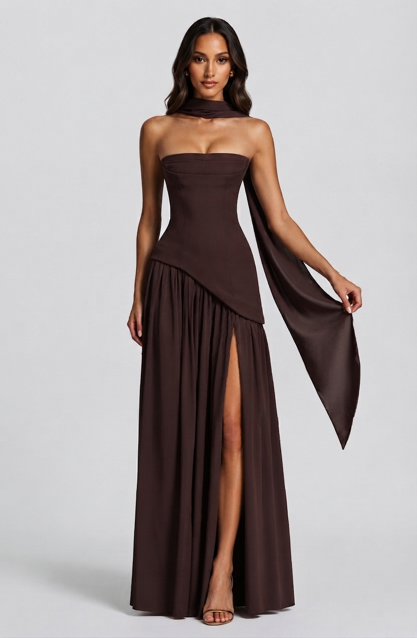 Robe longue corset pour femme à fente haute | Robe de soirée sans manches