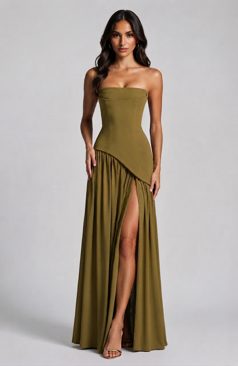 Robe longue corset pour femme à fente haute | Robe de soirée sans manches
