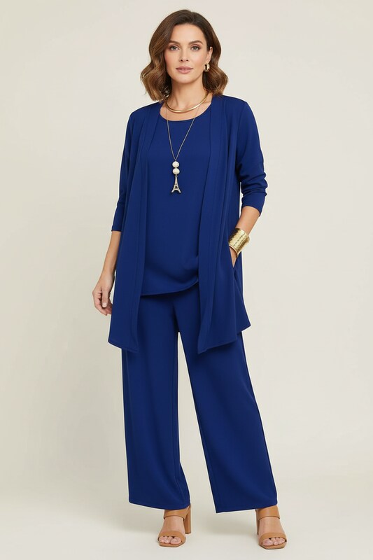 Women's Three-Piece Wide-Leg Trouser and Cardigan Set