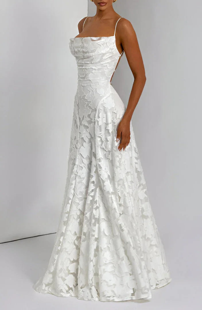 Women's Lace A-Line Maxi Dress with Thin Straps