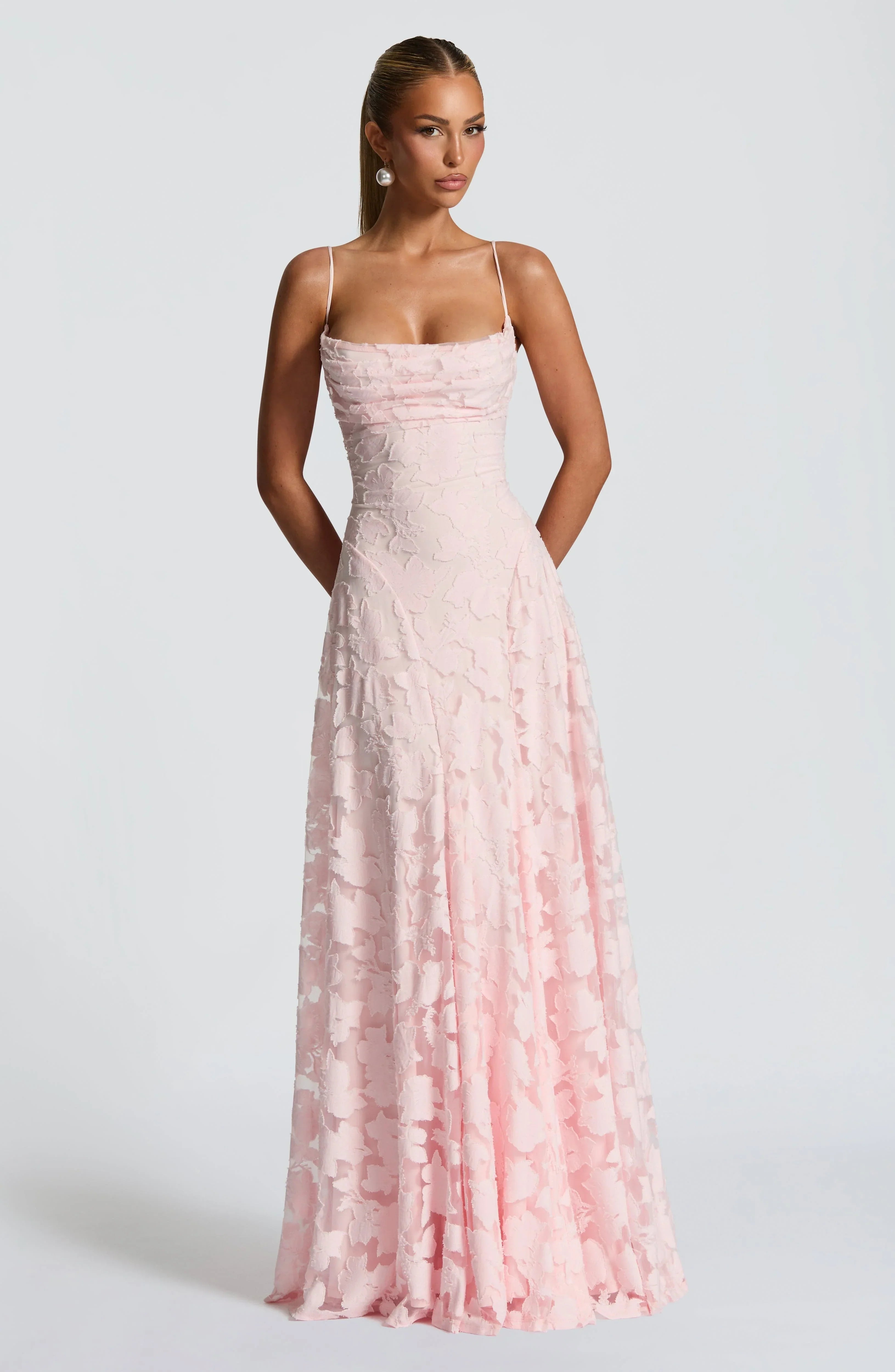 Women's Lace A-Line Maxi Dress with Thin Straps