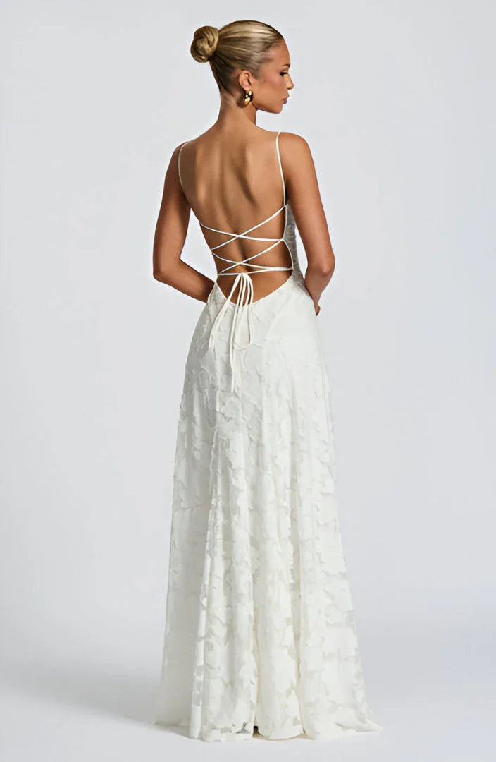 Women's Lace A-Line Maxi Dress with Thin Straps