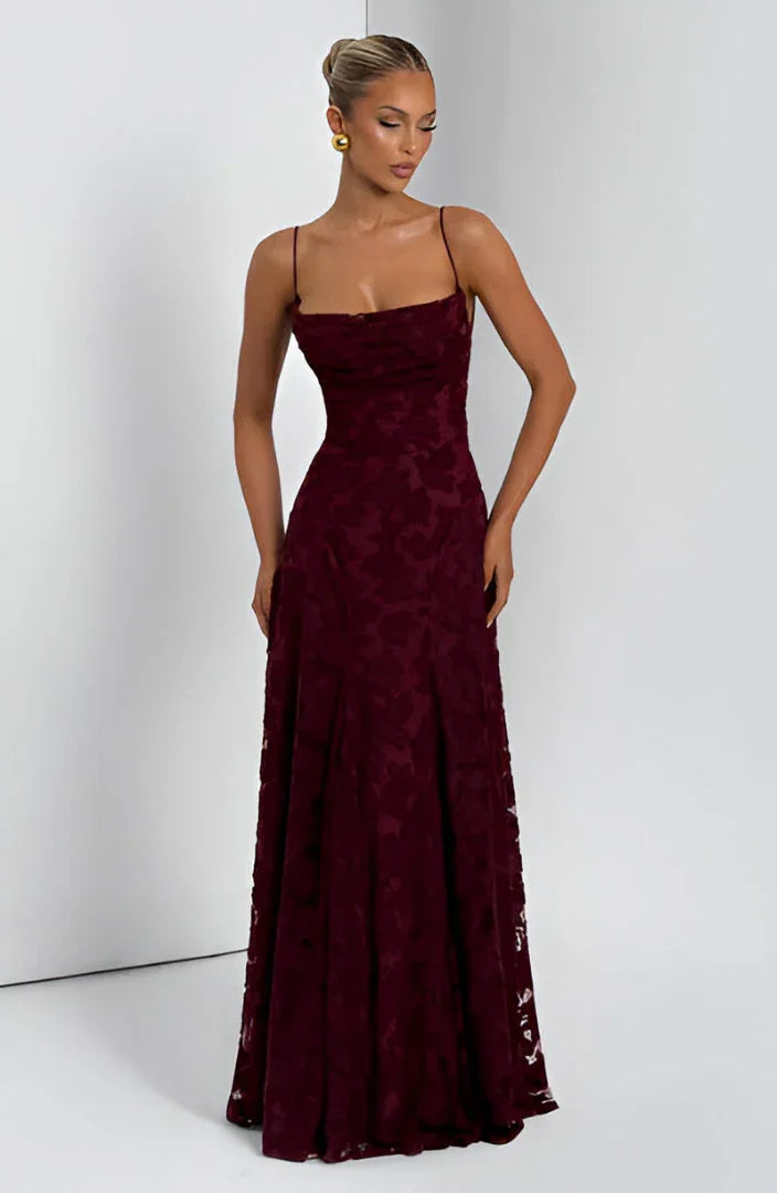 Women's Lace A-Line Maxi Dress with Thin Straps