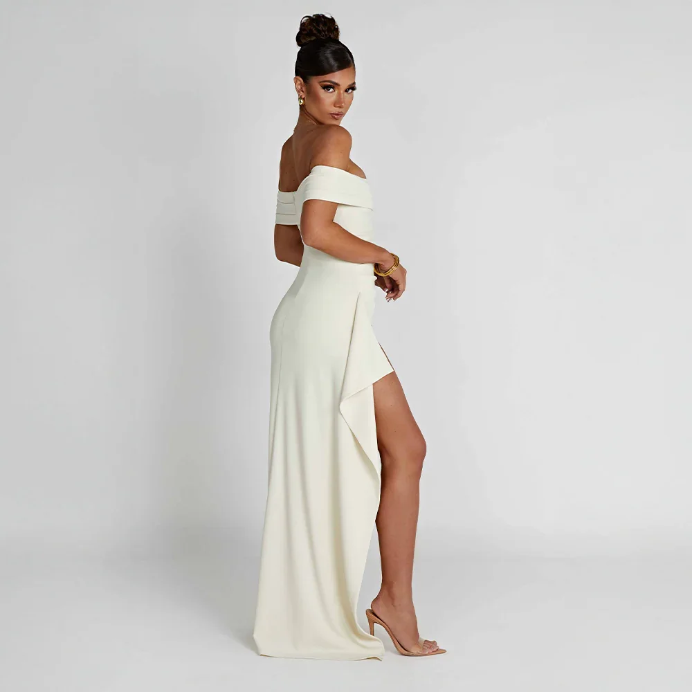 Women's Off Shoulder Maxi Dress with Thigh Slit