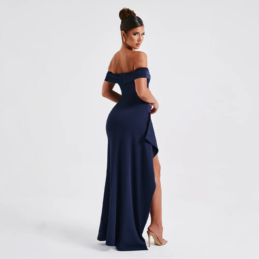 Women's Off Shoulder Maxi Dress with Thigh Slit