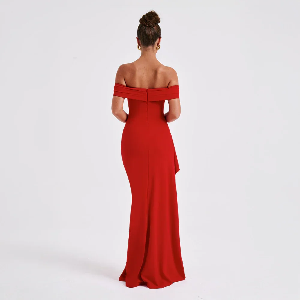 Women's Off Shoulder Maxi Dress with Thigh Slit