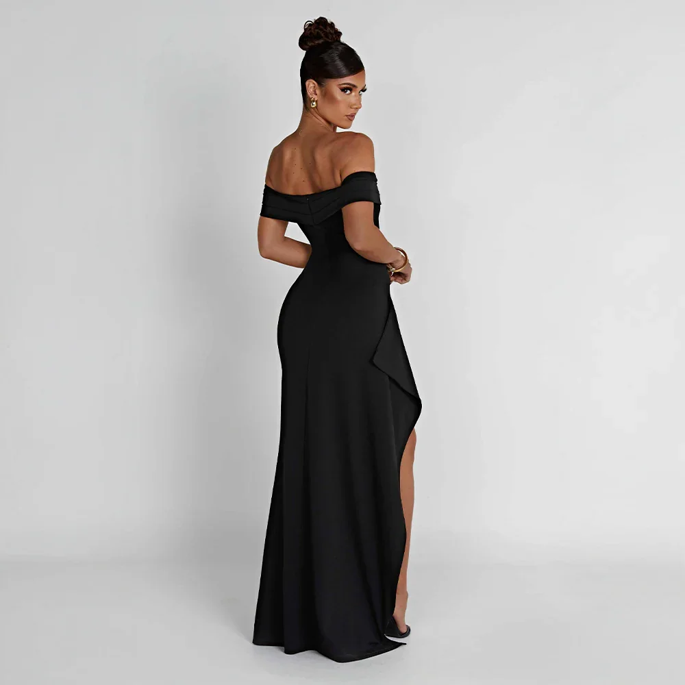 Women's Off Shoulder Maxi Dress with Thigh Slit