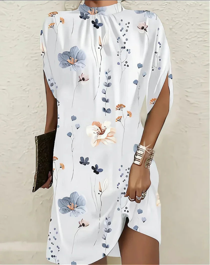Shift Dress with Mock Neck and Batwing Sleeves