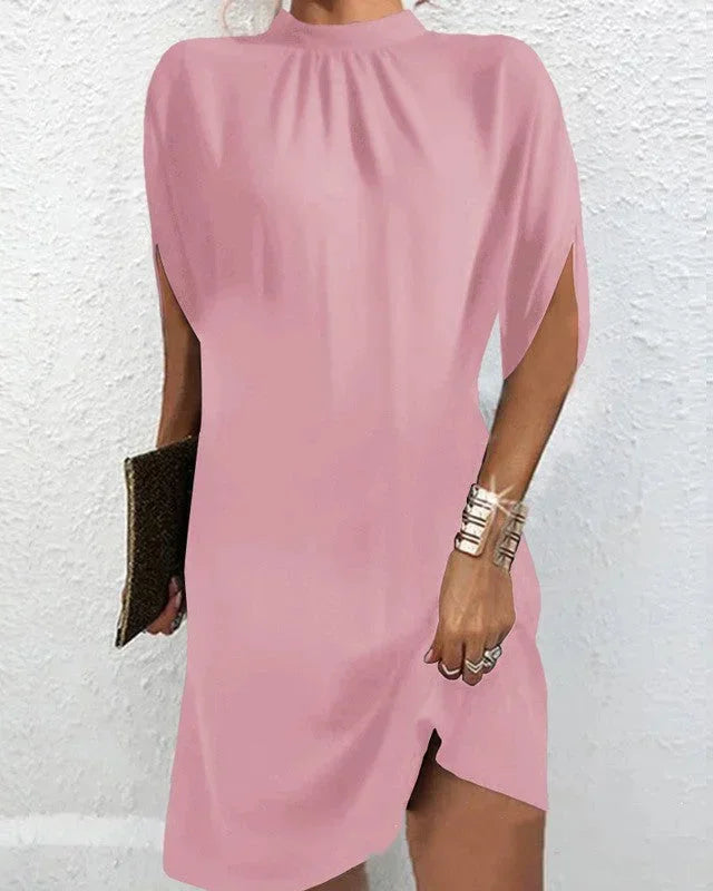 Shift Dress with Mock Neck and Batwing Sleeves