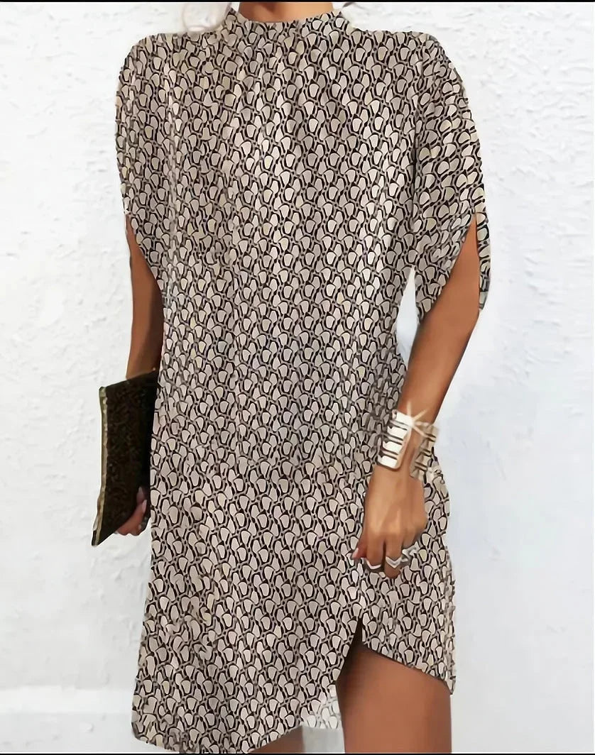 Shift Dress with Mock Neck and Batwing Sleeves