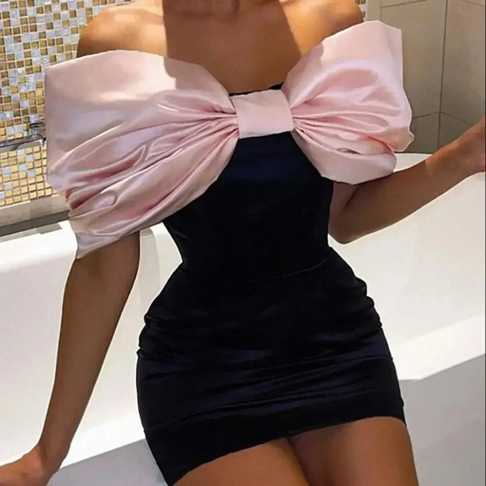 Women's Off-Shoulder Mini Dress with Statement Bow