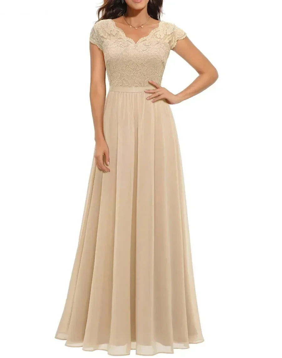 Women's Lace Chiffon Maxi Evening Dress