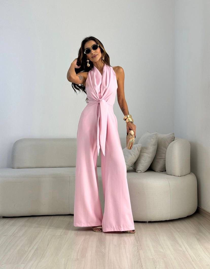 Women's Sleeveless Wide Leg Jumpsuit with Tie Waist
