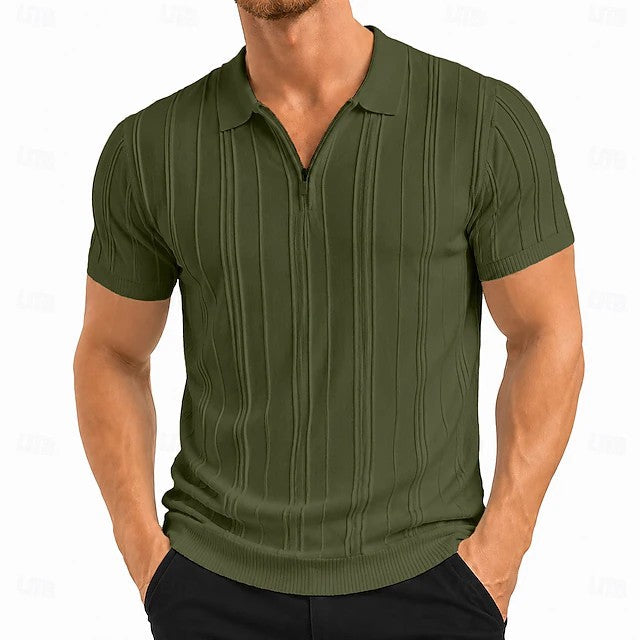 Men's Ribbed Quarter Zip Knitted Polo Shirt
